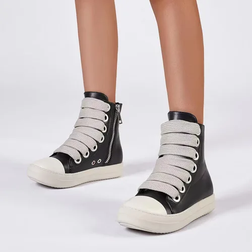 Vista 5 de IMPREMEY Zapatos deportivos de piel sintética con cordones para mujer, con suela gruesa y cremallera, zapatos de moda para caminar