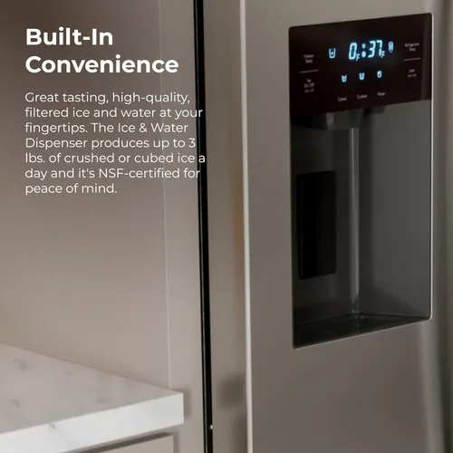 Vista 7 de Kenmore Accela Chill, refrigerador lado a lado con congelador de 36 pulgadas, dispensador de agua y hielo, estantes de vidrio ajustables