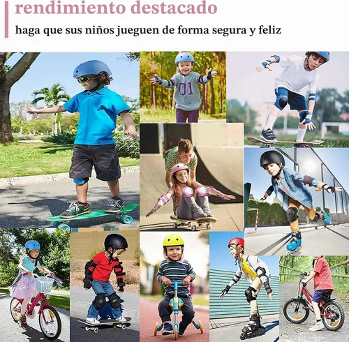 Vista 6 de Casco ajustable para niños con rodilleras, coderas y muñequeras - Cascos de bicicleta para niños pequeños de 3-5, 5-8, 8-14 años - Perfecto