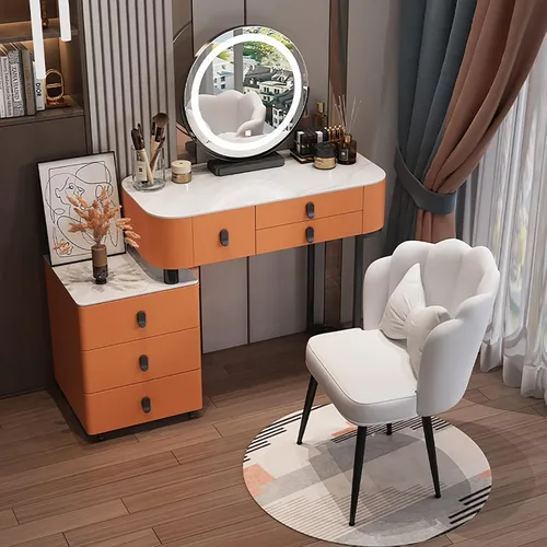 Vista 12 de Escritorio de tocador con espejo iluminado, mesa de tocador de maquillaje con luces, 3 modos de iluminación de color, brillo ajustable, mesa
