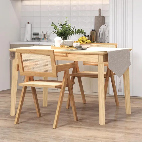 Vista 8 de Giantex Juego de 2 sillas de comedor de caña bohemia, carga máxima de 330 libras, sillas de comedor de madera, sillón de bambú para sala de estar
