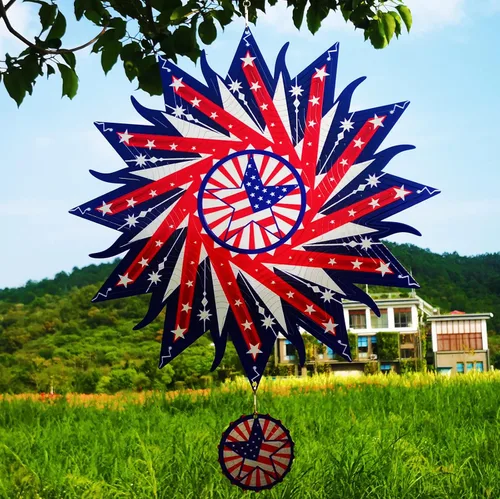 Vista 3 de DJUAN Decoraciones del 4 de julio, 30cm Bandera americana patriótica giratoria de viento del 4 de julio para exterior, Giratorias de viento