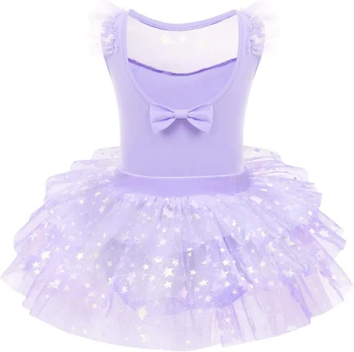 Vista 2 de IDOPIP Vestido de baile de ballet con falda tutú con lentejuelas y lentejuelas con volantes vestido de baile de bailarina y bailarina