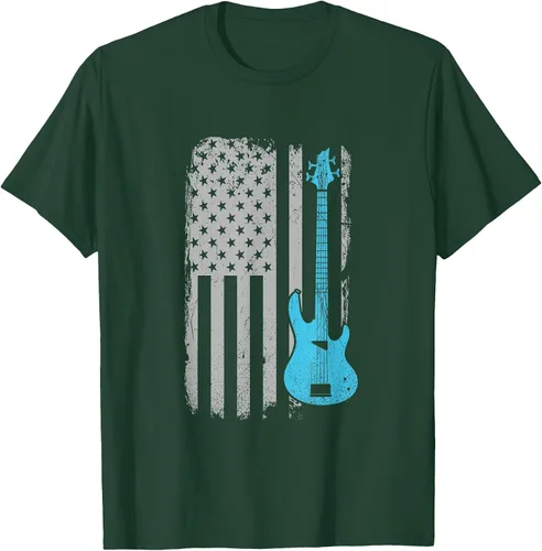 Vista 95 de Electric Bass Guitar Player American Flag Musician T-Shirt Asphalt Grey