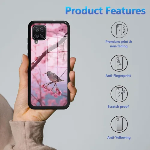 Vista 2 de Funda para Samsung Galaxy A12 5G con protector de pantalla, parte trasera de vidrio templado + TPU de silicona suave que absorbe los golpes