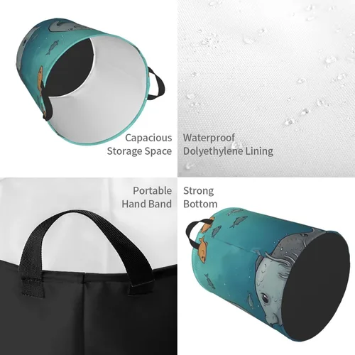 Vista 4 de Crazy Save Manatee print Circular Hamper Waterproof Storage Bin Organizer Basket Laundry Hamper With Handles For Clothes Toys Small