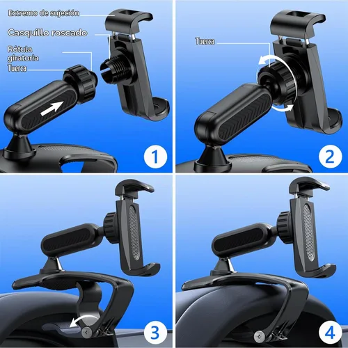 Vista 3 de Soporte para clip de teléfono para tablero de automóvil, soporte giratorio de 360° para volante de salpicadero compatible con teléfonos inteligentes