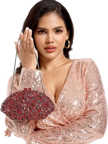 Vista 24 de Boutique De FGG Bolso de noche de flores de embrague de cristal de lujo para mujer, bolso de boda nupcial, bolso