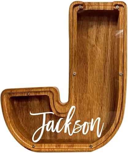 Vista 22 de Alcancía de madera grande personalizada, 7.5 pulgadas, con ventana acrílica fácil de abrir, caja de ahorro de dinero inicial para niños y niñas