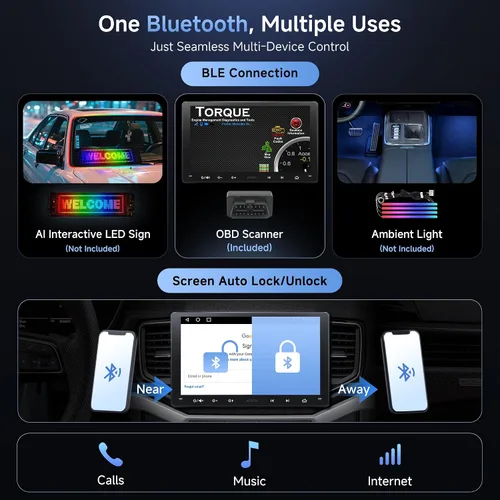 Vista 3 de A5L Estéreo Android de doble DIN de 9 pulgadas con escáner OBD2, CarPlay inalámbrico y Android Auto, Wi-Fi/Bluetooth/USB, seguimiento GPS, 24B EQ