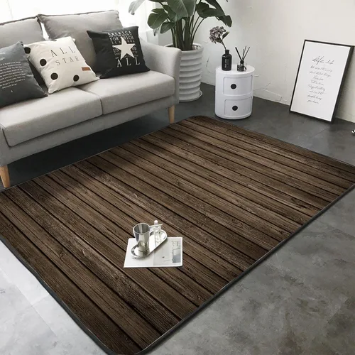 Vista 3 de Tapete de esponja lavable para dormitorio de niños y niñas, panel de madera marrón, decoración rústica de pared con textura de pared, alfombra