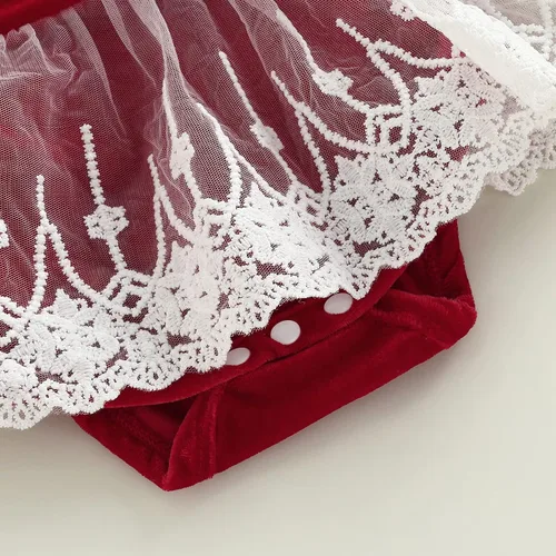 Vista 21 de Mameluco de Navidad para niñas recién nacidas, falda de malla de terciopelo rojo, traje de primera Navidad, regalo de Navidad