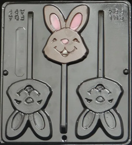 Vista 4 de Molde de caramelo de chocolate con piruleta de conejo de Pascua feliz 884