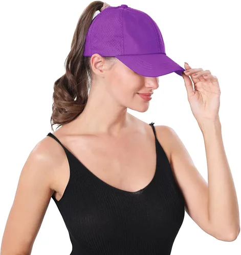 Vista 6 de Gorra de béisbol ajustable para mujer, diseño de cola de caballo, ajustable, de malla de secado rápido