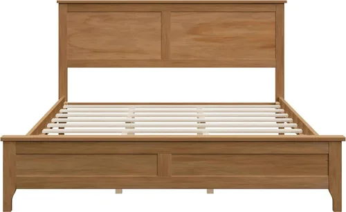 Vista 4 de Cama de plataforma tamaño Queen, moderna cama de madera maciza con soporte de listones de madera resistente, no necesita somier, Seadrift