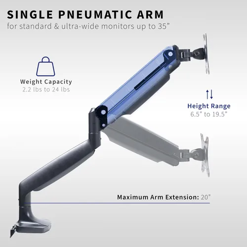 Vista 3 de VIVO Brazo de Monitor Individual de Aluminio Premium de Servicio Pesado para Monitor Ultraancho de hasta 40 pulgadas y 24 libras, Soporte de Montaje