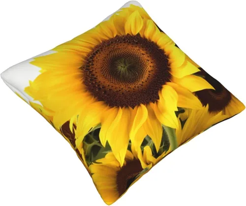 Vista 2 de Funda de cojín cuadrada suave con estampado de girasol, funda de cojín para decoración del hogar, sala de estar, cama, sofá automóvil, 16 x 16