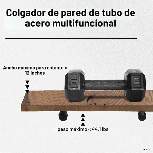Vista 4 de 6 barras de ropa de tubería industrial de 12 pulgadas, perchero montado en la pared, negro mate