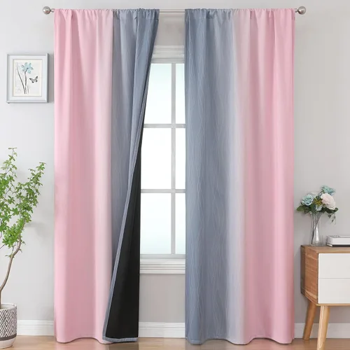 Vista 68 de Estelar Textiler Cortinas oscurecedoras beige y blanco grisáceo de 45 pulgadas de largo, cortinas graduadas con bloqueo de luz para baño, cortinas