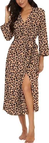 Vista 54 de VINTATRE Bata tipo kimono para mujer, bata larga de punto, ligera, suave, ropa de dormir con cuello en V, casual, ropa de descanso para mujer Verde