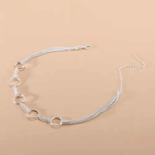Vista 7 de Gothic Circle Loop Choker Necklace Chain Silver Loop Circle Chain Hollow Circle Ring Necklace Punk Circle Hoop Ring Necklace Minimalist Short