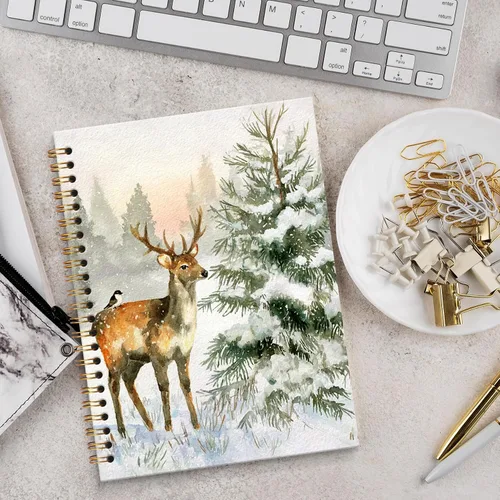 Vista 2 de DILSJ Winter Deer Christmas Tree Notebook Journal, Deer Gifts for Women, Winter Christmas Animal Journals Notebooks, Animal Lovers Gifts Hardcover