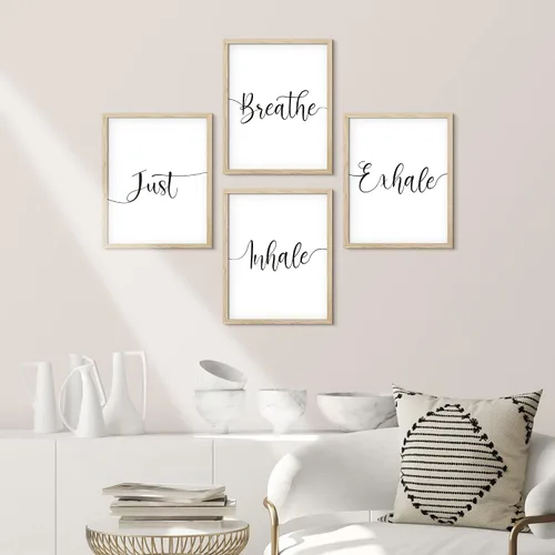 Vista 2 de SIGNWIN Arte de pared motivacional enmarcado con texto en inglés «Just Believe Inhale», juego de 4 ilustraciones artísticas de palabras, impresiones