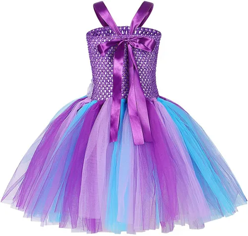 Vista 2 de Jurebecia Mermaid Tutu Dress Girls Halloween Birthday Party Role Play Costume Princess Mermaid Dress Up Clothes with Headband