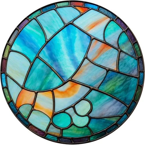 Vista 3 de Vitral redondo azul verde naranja patrón PopSockets intercambiable PopGrip
