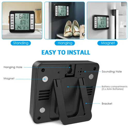 Vista 3 de Termómetro de Refrigerador AMIR (Nueva Versión), Termómetro Inalámbrico para Interior y Exterior, Sensor de Monitoreo de Temperatura con Alarma