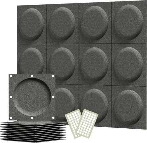 Vista 12 de Paneles acústicos 3D de pared, paquete de 12 paneles acústicos de arte circular de 12 x 12 pulgadas para decoración de pared interior, paneles