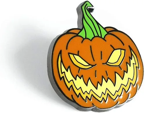 Vista 2 de Pinsanity Pin de solapa esmaltado de calabaza espeluznante de terror para Halloween, Metal Latón, Sin gemas.