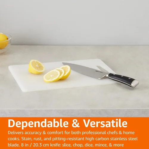 Vista 6 de Amazon Basics Cuchillo de chef clásico de acero inoxidable de 8 pulgadas con espiga completa y tres remaches, plateado