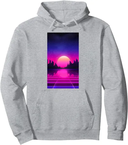Vista 3 de Retrowave Vaporwave Synthwave - Sudadera con capucha estilo años 80, Negro