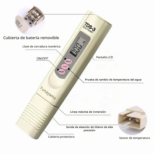 Vista 4 de Probador de agua TDS Medidor digital PPM Temperatura EC 3 en 1