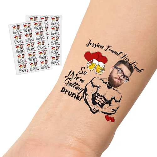 Vista 28 de InterestPrint Tatuajes temporales personalizados de despedida de soltera con foto de texto, tatuaje de cara de bola de discoteca, tatuaje de novia