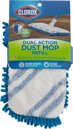 Vista 2 de Clorox Cabezal de repuesto de microfibra para mopa de polvo de doble acción, lavable a máquina, color azul