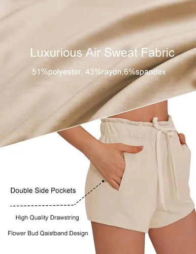 Vista 4 de PINSPARK Pantalones cortos deportivos para mujer, cintura alta, con cordón, pantalones cortos de entrenamiento de verano, suaves, casuales