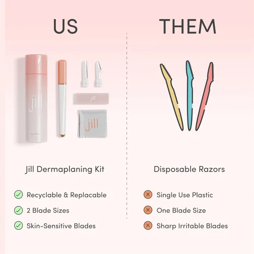 Vista 6 de Jill Dermaplane - Recambios de maquinilla de afeitar para mujer, 8 cuchillas de afeitar faciales de un solo uso para depilación facial