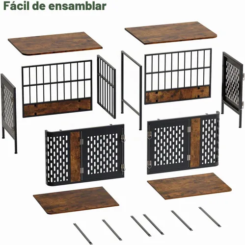 Vista 6 de ONBRILL Mueble de jaula para perros de 63 pulgadas para 1 o 2 perros, jaula doble grande para perros con divisor extraíble, jaula de madera