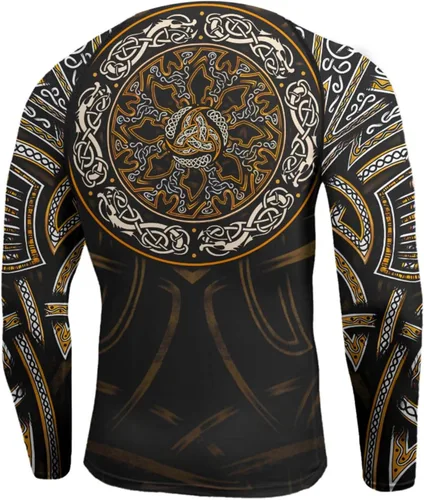 Vista 3 de Camiseta de compresión Viking de manga larga para capa base, ajuste de rendimiento, MMA BJJ, tela elástica