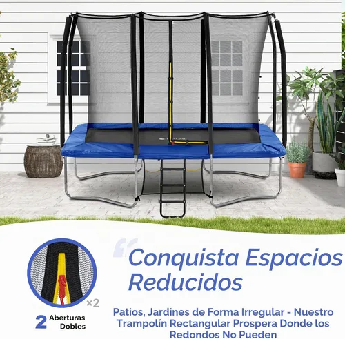 Vista 4 de Exacme Trampolín Rectangular de 7X10 8X12 9X14 Pies para Niños, Aberturas de Cerramiento Dobles, Trampolín Rectangular Pequeño para Exteriores