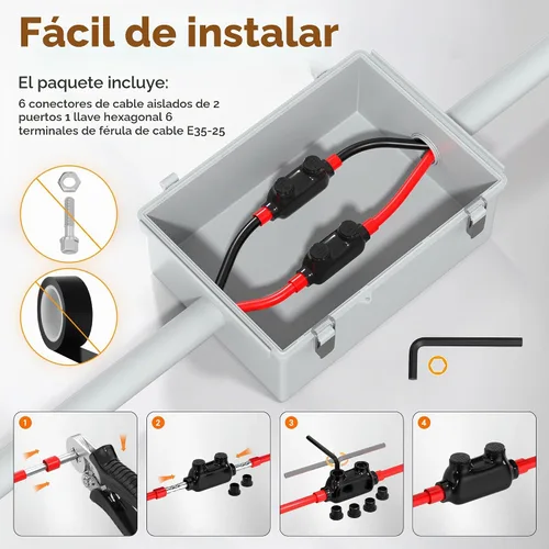 Vista 5 de Joinfworld Conector de empalme en línea de 2 puertos 1/0-14 AWG de aluminio a cobre, conectores de cable aislados, conector de empalme de alambre