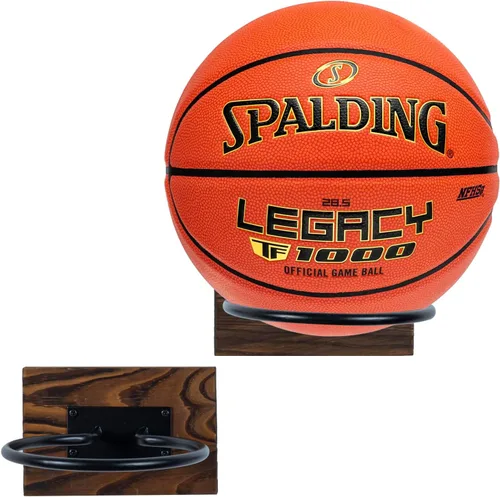 Vista 4 de MyGift Juego de 2 soportes de bolas deportivas de madera y metal para montar en la pared