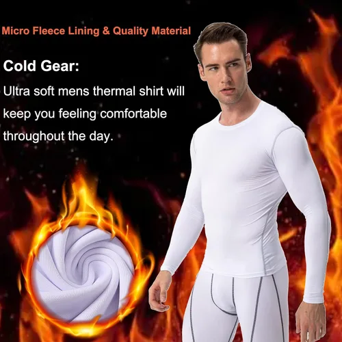 Vista 3 de Camisetas térmicas de compresión de manga larga para hombre, capa base atlética, para clima frío, correr, gimnasio, forro polar