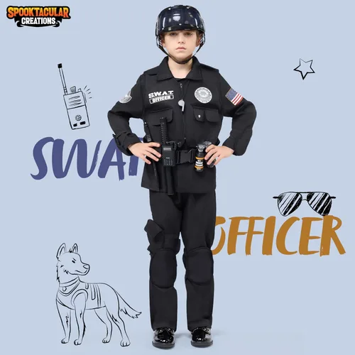 Vista 2 de Spooktacular Creations SWAT - Disfraz de oficial para niños, fiesta de Halloween, disfraz de truco o trato, fiestas temáticas