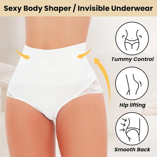 Vista 3 de Ropa interior con control de abdomen para mujer, con encaje de cintura alta, moldeador de cuerpo, sin costuras