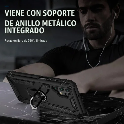 Vista 4 de Funda para Galaxy A13 4G, Samsung A13 4G con protector de pantalla HD, soporte de anillo de grado militar, soporte de automóvil de 15 pies, probada