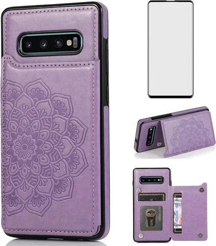 Vista 10 de Asuwish Funda compatible con Samsung Galaxy S10 Plus y protector de pantalla de vidrio templado con ranura para tarjetero, soporte para teléfono