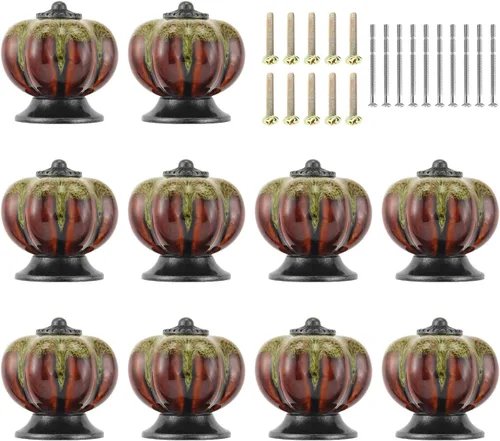 Vista 18 de Pomos de calabaza de 1.57 pulgadas, pomos de cerámica para armario, cajón, tiradores de cajones antiguos, pomos decorativos para armario, puerta